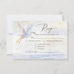 Summer Beach Ocean Watercolor Bird QR code Wedding RSVP Card