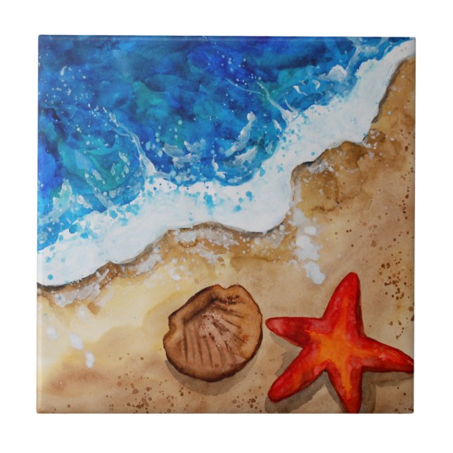 Summer Beach Ocean Waves Ceramic Tile (Front)