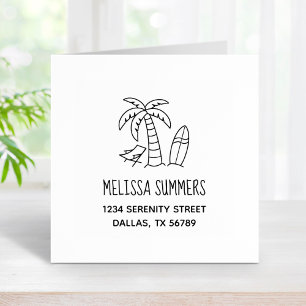 Summer Beach Palm Surfboard Address Rubber Stamp
