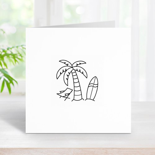 Summer Beach Palm Surfboard Rubber Stamp