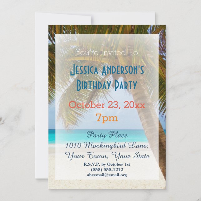 Summer Beach Palm Tree Tropical Birthday Invitation (Front)