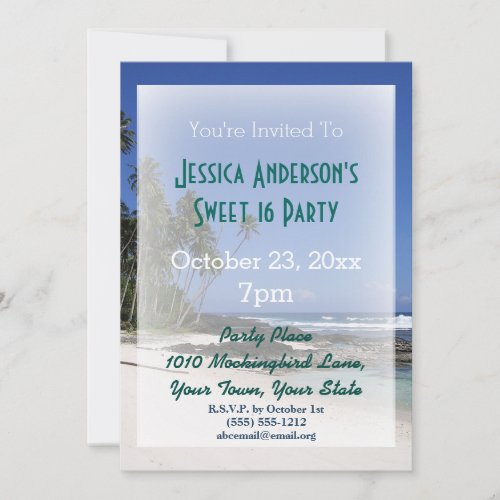 Summer Beach Palm Tree Tropical Sweet 16 Birthday Invitation