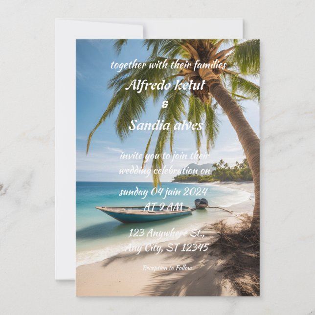 summer beach palm tree tropical wedding  invitation (Front)