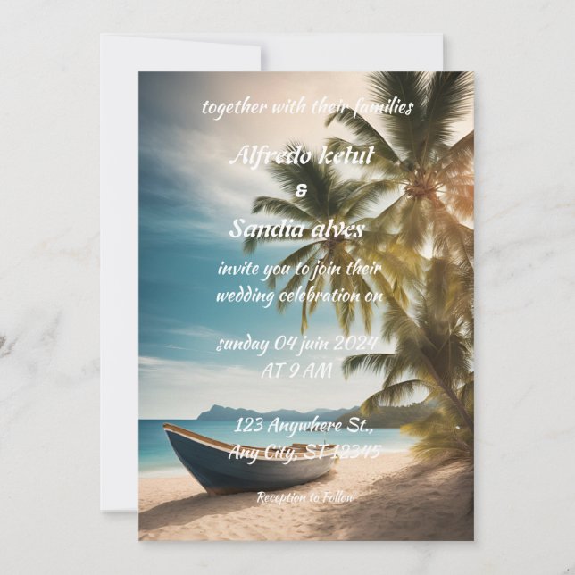 summer beach palm tree tropical wedding  invitation (Front)
