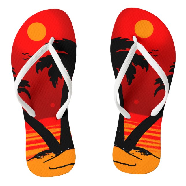 Summer Beach Palm Trees Blazing Sun Flip Flops (Footbed)