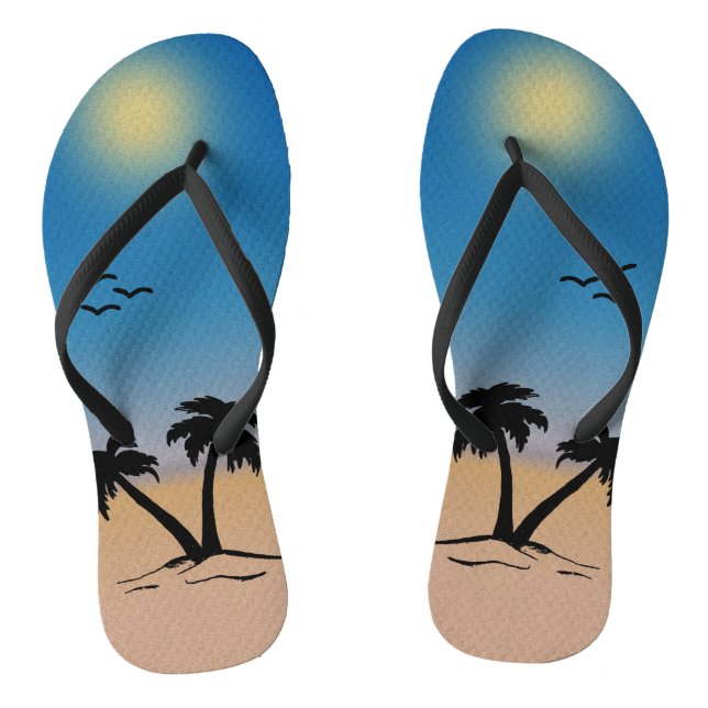Summer Beach Palm Trees Flip Flops (Footbed)