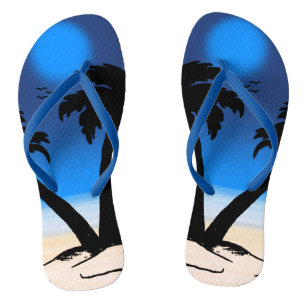 Summer Beach Palm Trees Midnight Blue Flip Flops