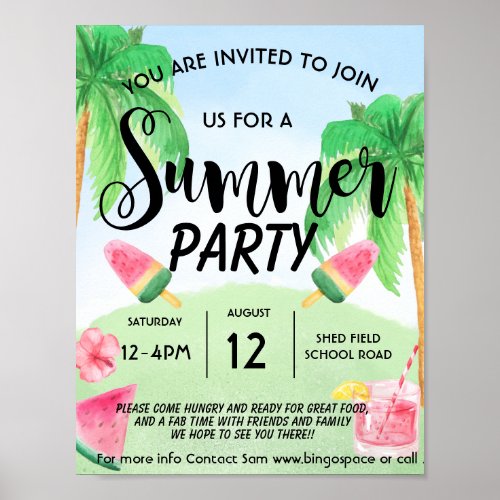 summer beach park party poster