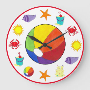 Summer Beach Party Sandcastle Starfish Beachball Large Clock