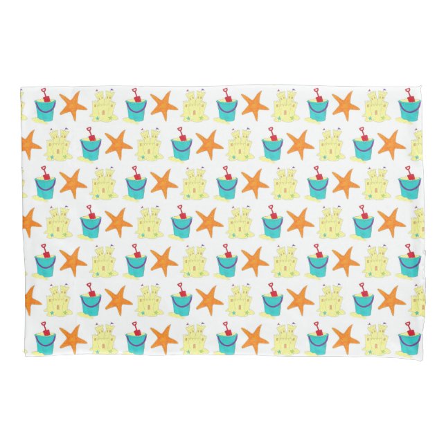 Summer Beach Party Sandcastle Starfish Pail Shovel Pillow Case (Front)