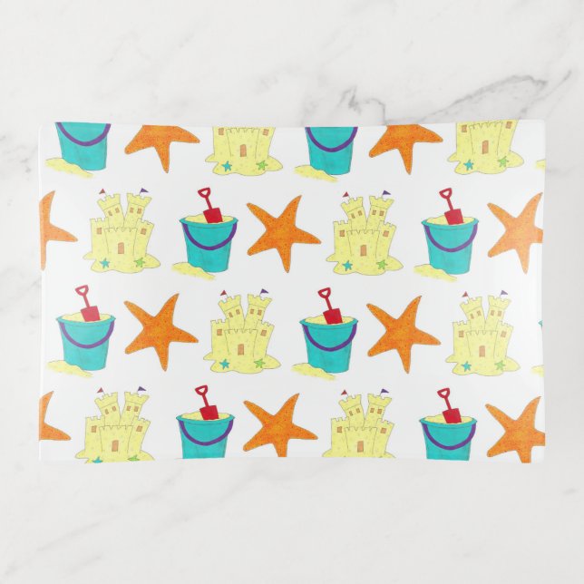 Summer Beach Party Sandcastle Starfish Pail Shovel Trinket Tray (Front)
