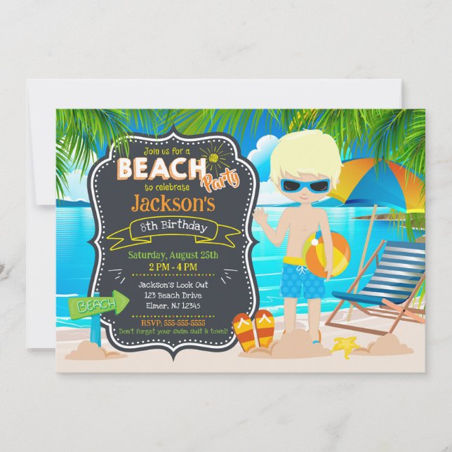 Summer Beach Party Tropical Boy Birthday Invitation (Front)