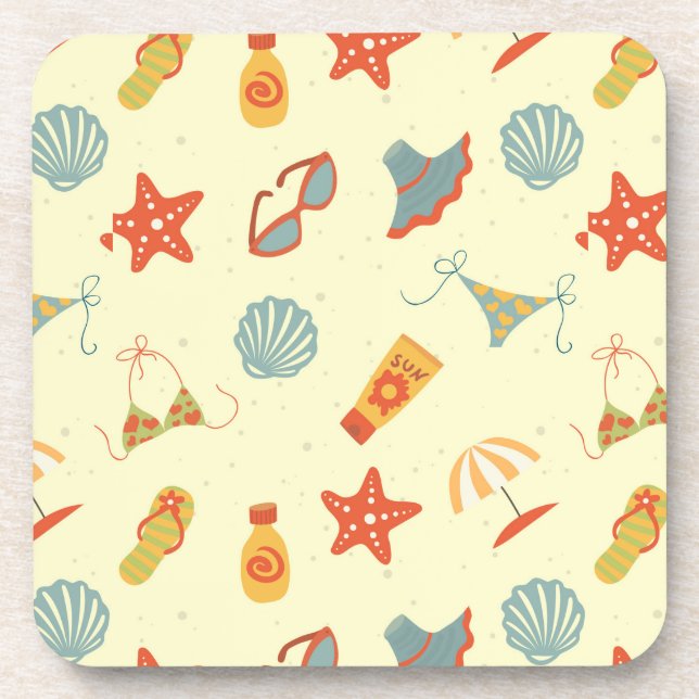 Summer Beach Pattern Beverage Coaster (Front)