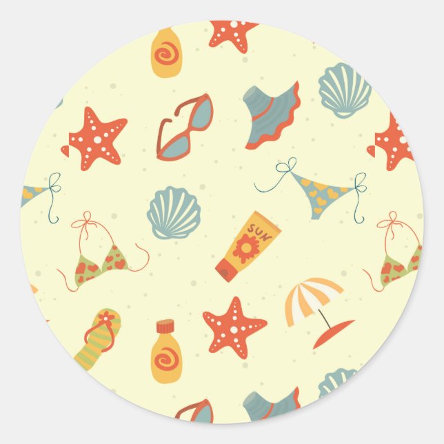 Summer Beach Pattern Classic Round Sticker (Front)