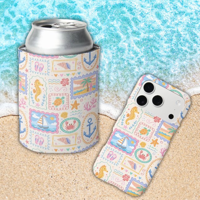 Summer Beach Pattern Cute Beach  Can Cooler (Creator Uploaded)