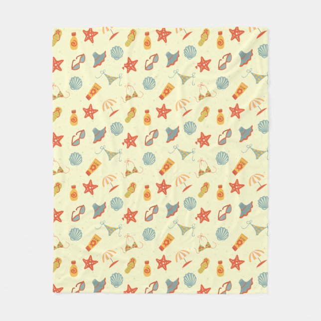 Summer Beach Pattern Fleece Blanket (Front)