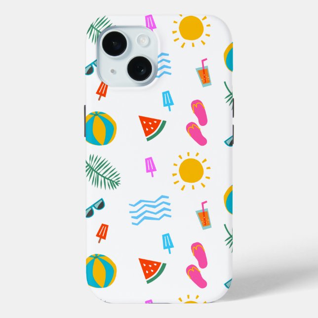 Summer Beach Pattern IPhone 15 Case (Back)