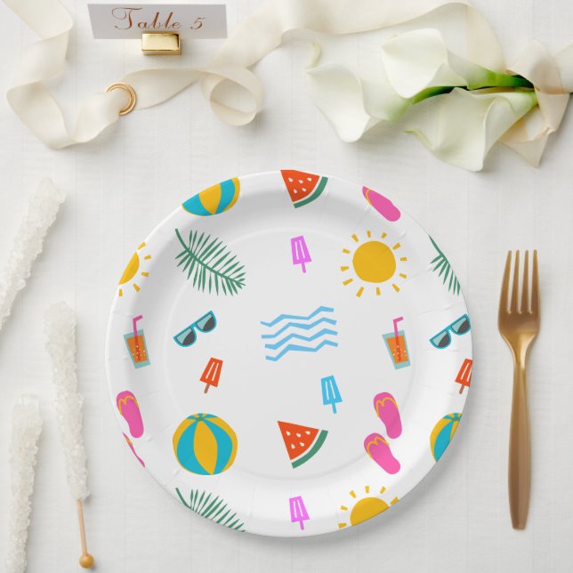 Summer Beach Pattern Paper Plates (Wedding)