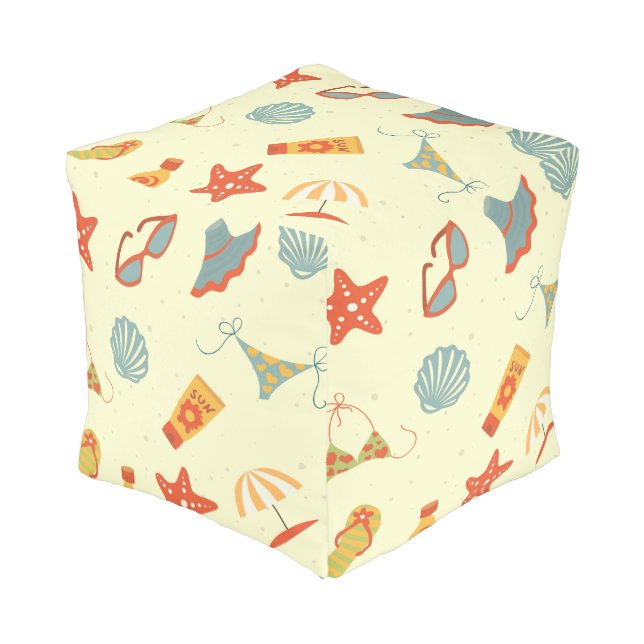Summer Beach Pattern Pouf (Angled Front)