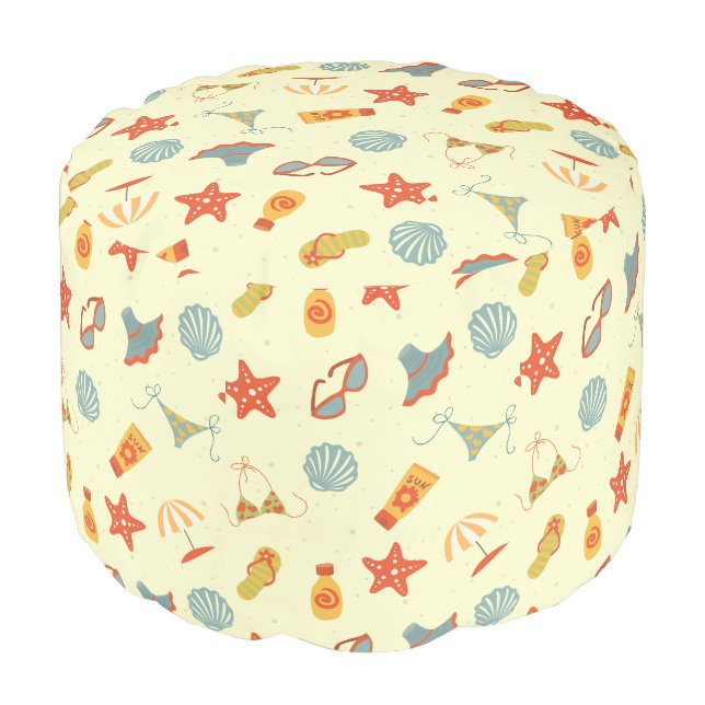 Summer Beach Pattern Pouf (Angled Front)