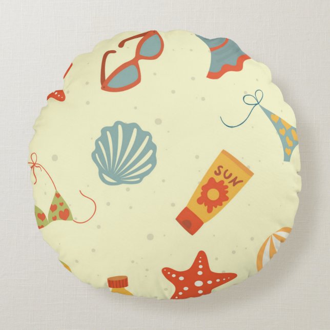 Summer Beach Pattern Round Pillow (Front)