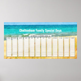 Summer Beach Perpetual Birthday Calendar Poster