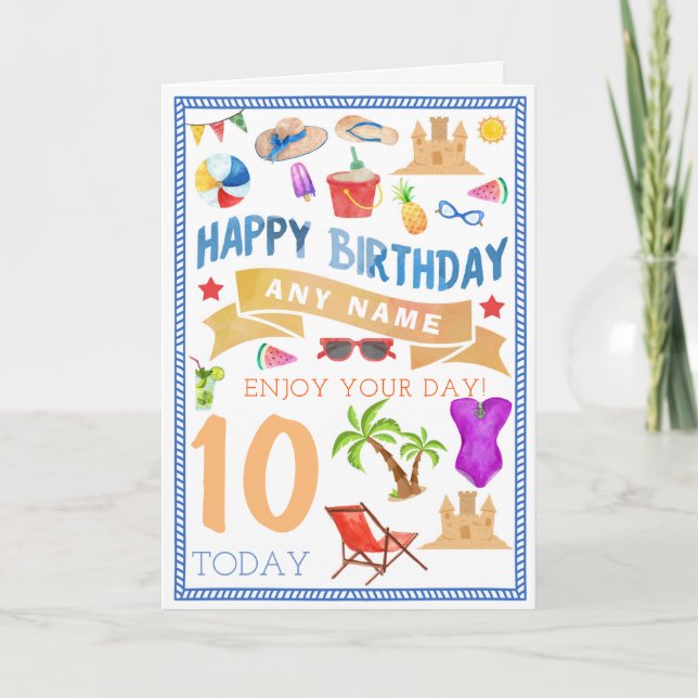 Summer Beach Personalised Birthday Card (Front)