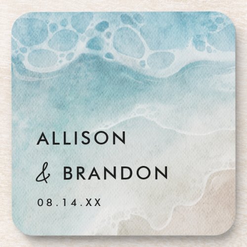 Summer Beach Personalized Wedding Favors Beverage Coaster