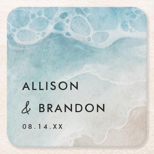 Summer Beach Personalized Wedding  Square Paper Coaster