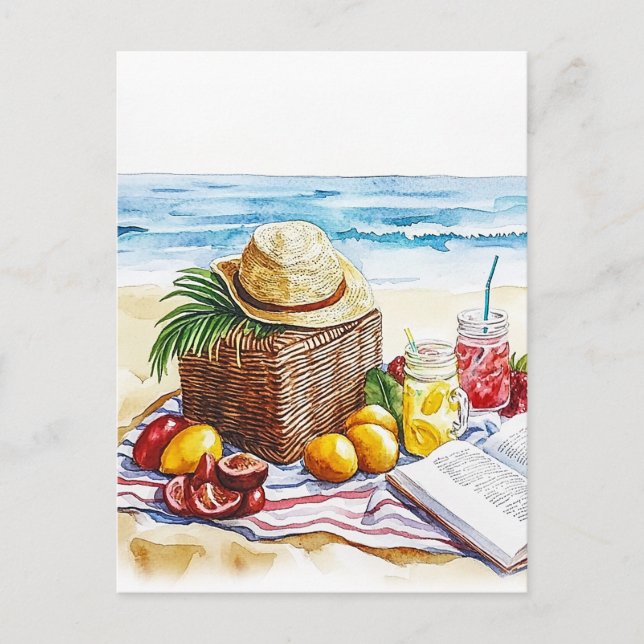 Summer Beach Picnic Watercolor Illustration – Vibr Postcard (Front)