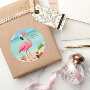 Summer Beach Pink Flamingo Baby Shower Classic Round Sticker