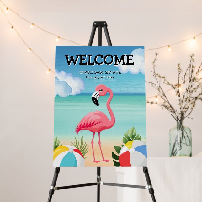 Summer Beach Pink Flamingo Baby Shower Foam Board (In Situ (Stand))