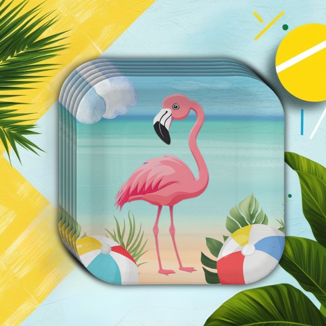 Summer Beach Pink Flamingo Baby Shower Paper Plates (Creator Uploaded)