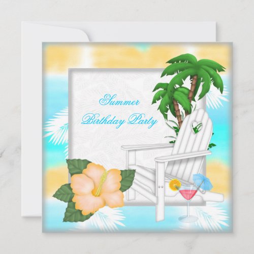 Summer Beach Pool Cocktail Birthday Party Invitation