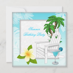 Summer Beach Pool Cocktail Teal Birthday Party Invitation