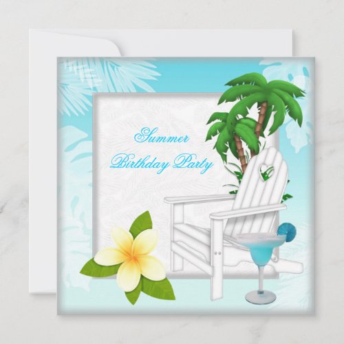 Summer Beach Pool Cocktail Teal Birthday Party Invitation