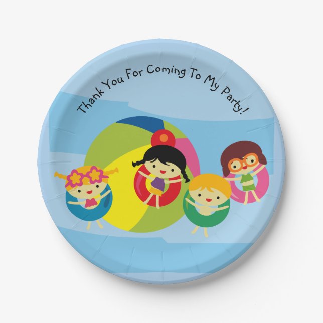 Summer Beach Pool Party Birthday Paper Plate (Front)