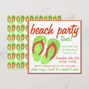 Summer Beach Pool Party Green Flip Flop Sandals Invitation