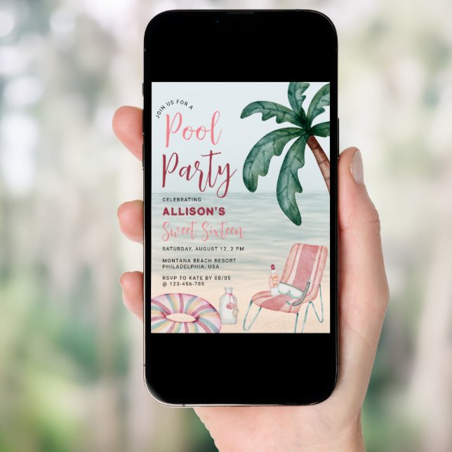 Summer Beach Pool Party Sweet Sixteen Invitation (Front Digital)