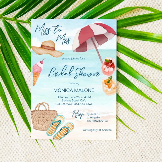 Summer beach pool tropical bridal shower  invitation