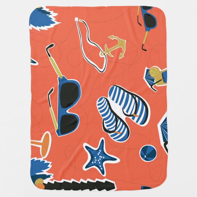 Summer Beach: Relaxing Seamless Pattern. Baby Blanket (Front)