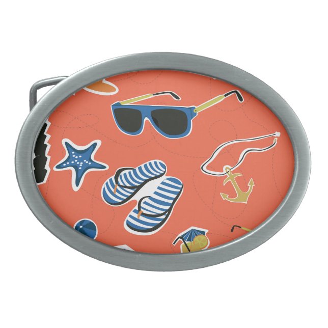 Summer Beach: Relaxing Seamless Pattern. Belt Buckle (Front)