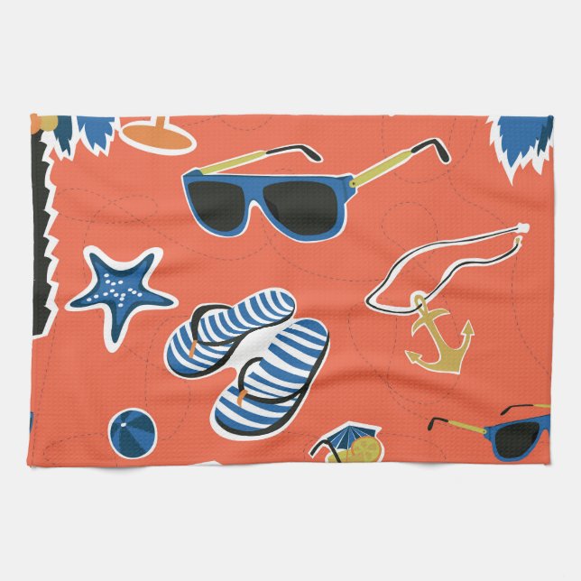 Summer Beach: Relaxing Seamless Pattern. Kitchen Towel (Horizontal)
