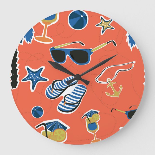 Summer Beach: Relaxing Seamless Pattern. Large Clock (Front)