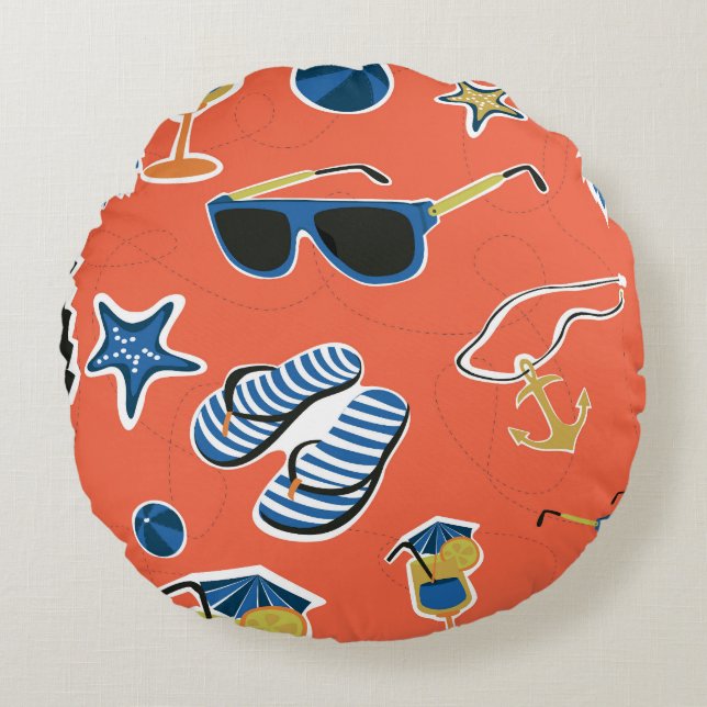 Summer Beach: Relaxing Seamless Pattern. Round Pillow (Front)