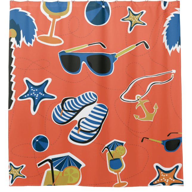 Summer Beach: Relaxing Seamless Pattern. Shower Curtain (Front)