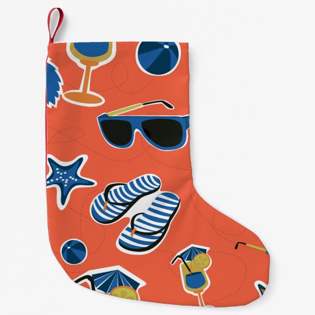 Summer Beach: Relaxing Seamless Pattern. Small Christmas Stocking (Front)