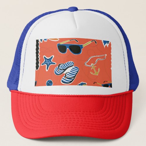 Summer Beach Relaxing Seamless Pattern Trucker Hat