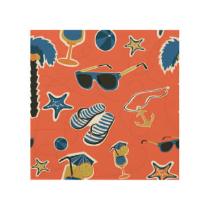 Summer Beach: Relaxing Seamless Pattern. Wood Wall Art
