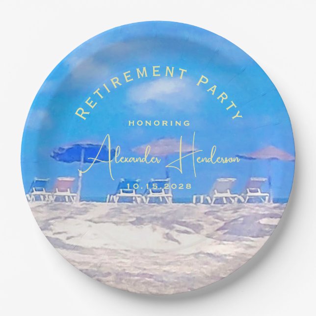 Summer Beach Retirement Party Paper Plates (Front)